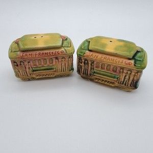 SNCO Imports 1960's Salt & Pepper Shakers San Francisco Trolley Cars Ceramic